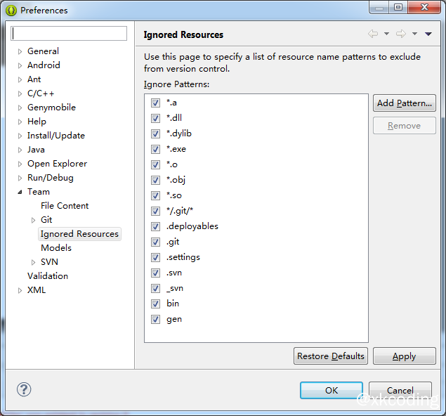 eclipse中配置Android不需要版本控制的部分