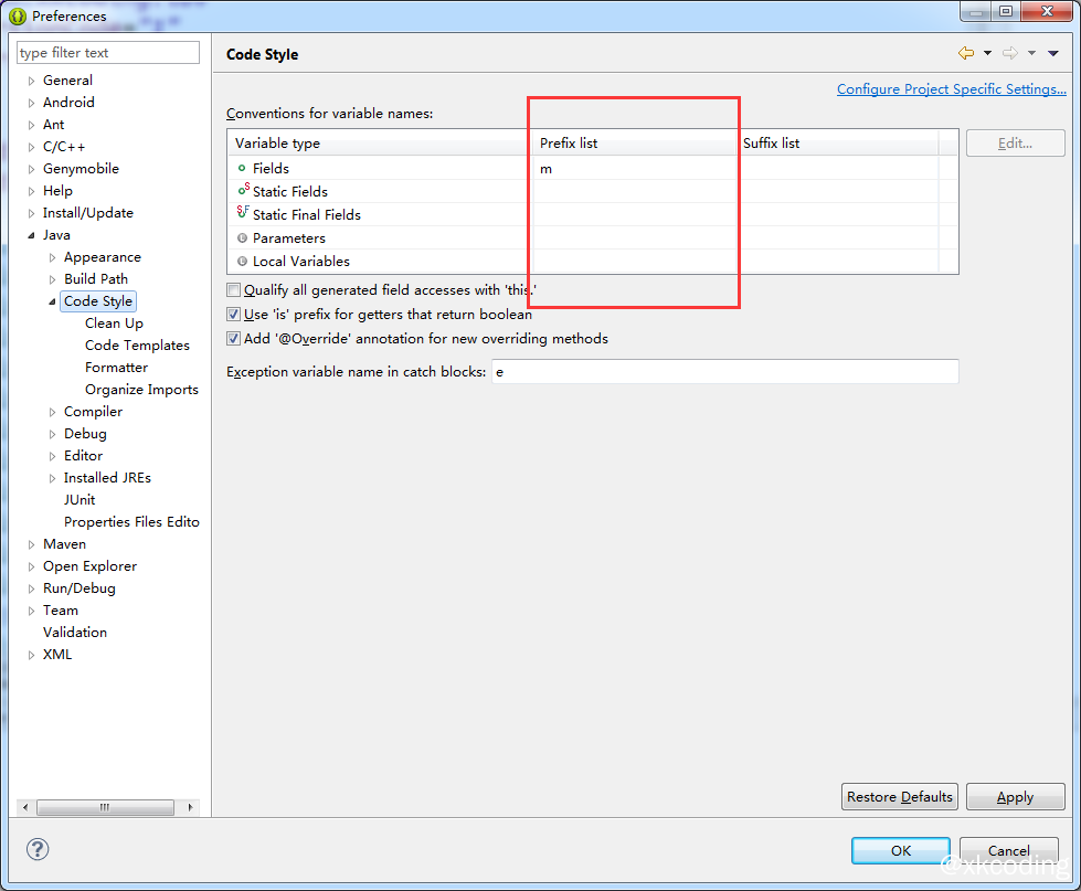 方法变量名转化成成员变量名称时，变量名称前加m以示区分